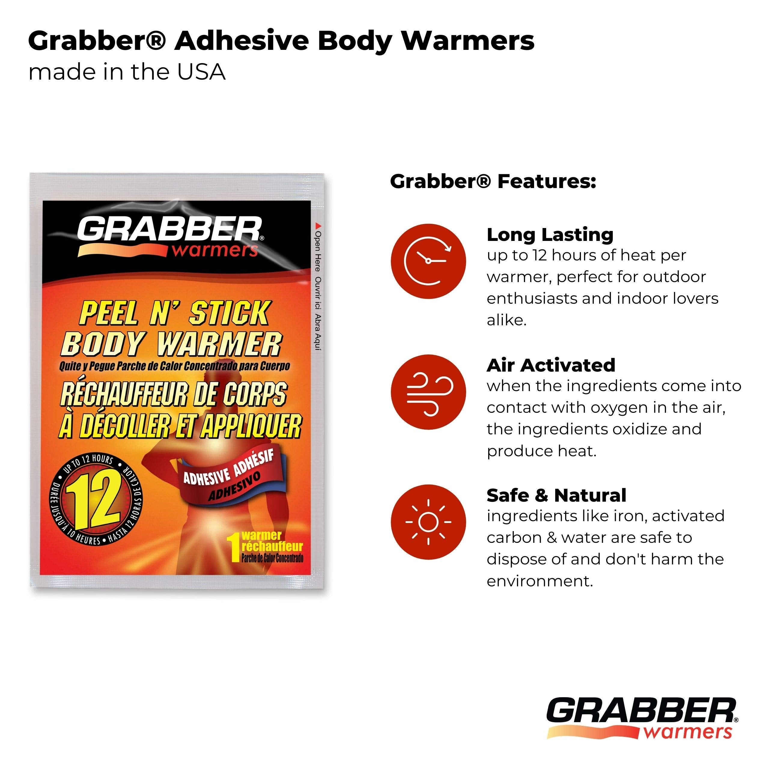 Grabber warmers odorless formula ensuring comfortable use in cold weather.