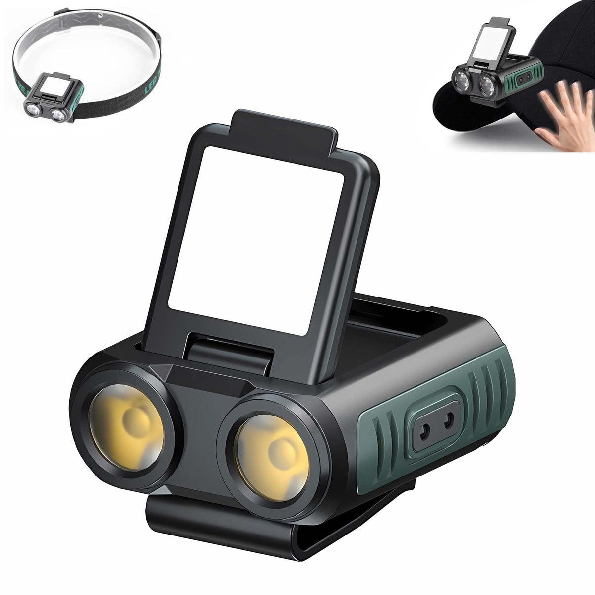 GRACETOP LED cap light clipped on hat for hands-free outdoor illumination.