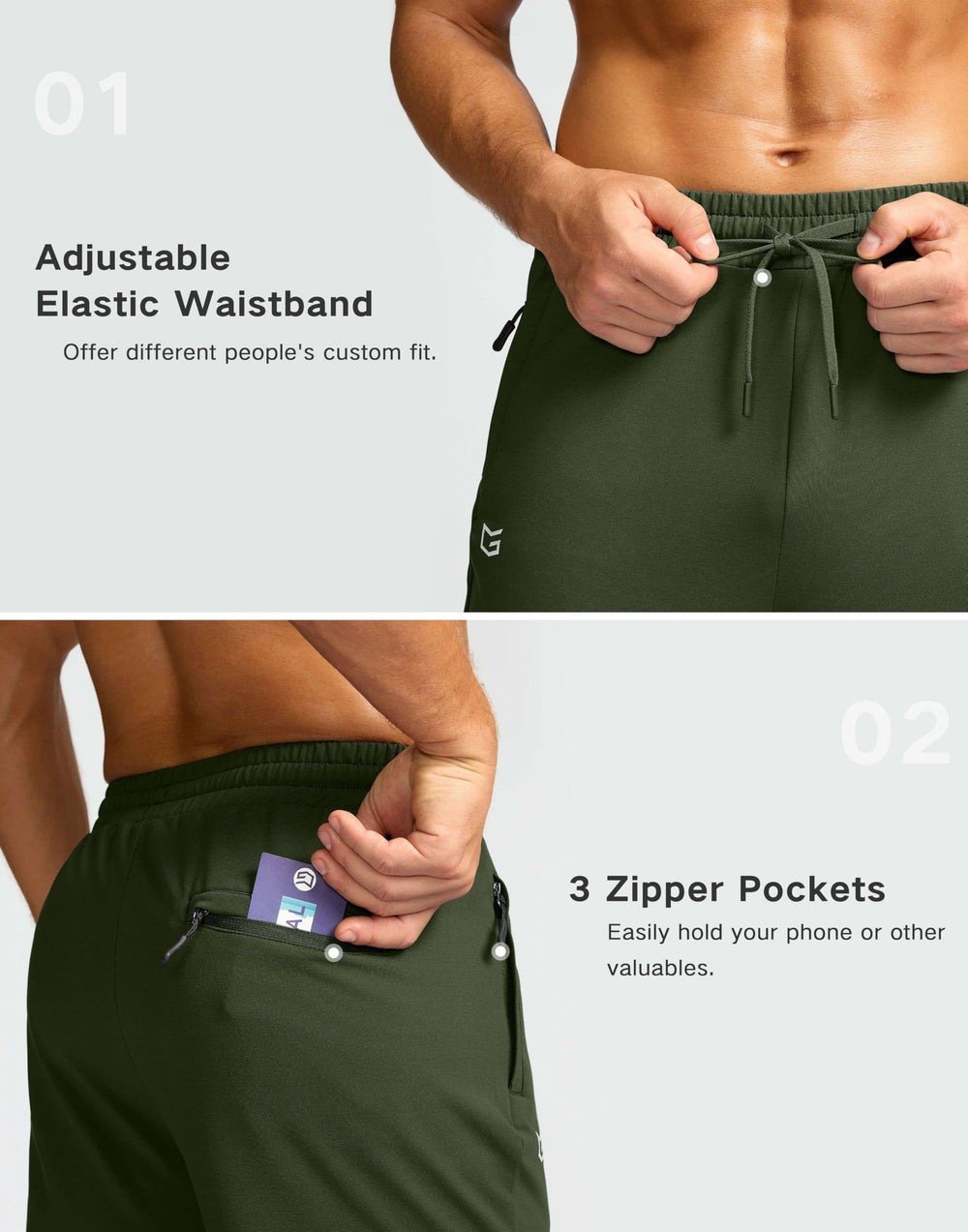 G Gradual pants with elastic waist and drawstring for adjustable fit.