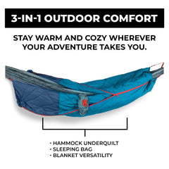 Grand Trunk 360 ThermaQuilt sleeping bag closed demonstrates warmth in cool conditions.