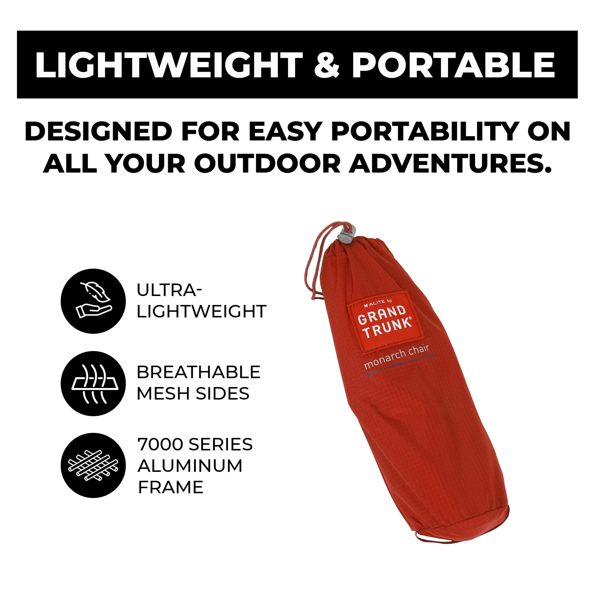 GRAND TRUNK Alite Monarch Chair compact pack size fits into backpacks.