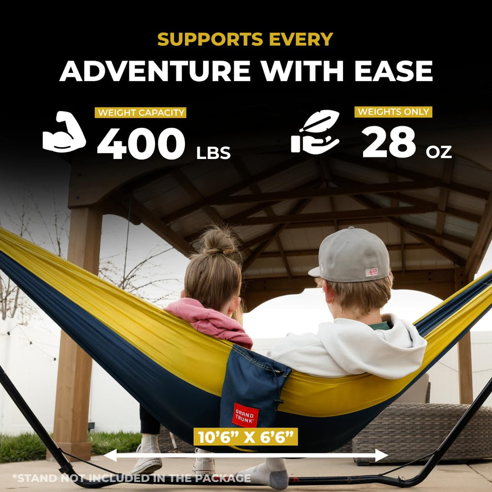 GRAND TRUNK Double Deluxe Hammock straps enable quick, tree-friendly setup