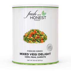 Grandma's Country freeze-dried veggies-peas corn carrots for easy meal prep.