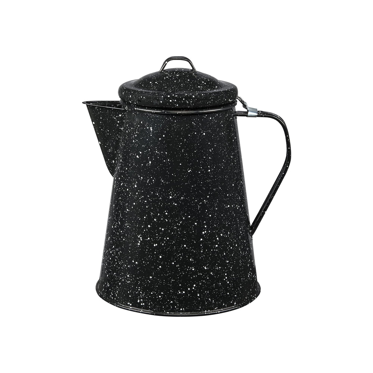 Granite Ware coffee boiler on stovetop delivering quick, 12-cup coffee for groups