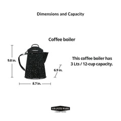 Granite Ware speckled-black finish highlights durable enamel for long-lasting use