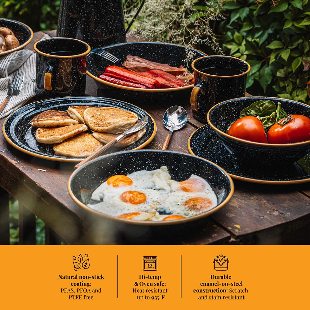 Granite Ware durable enamel finish close-up, travel-ready and chip-resistant.