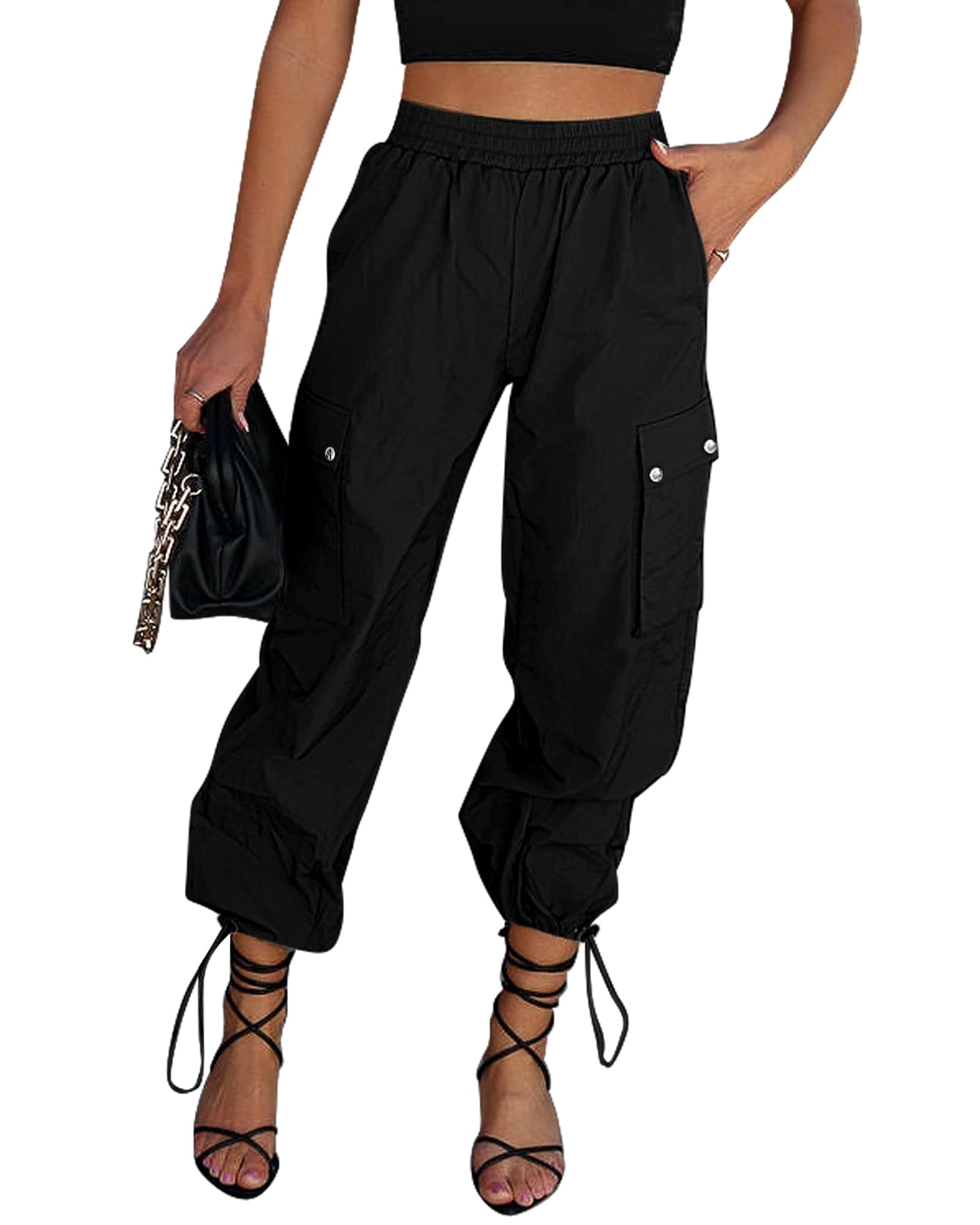 GRAPENT cargo pants with adjustable waist and quick-dry fabric in black