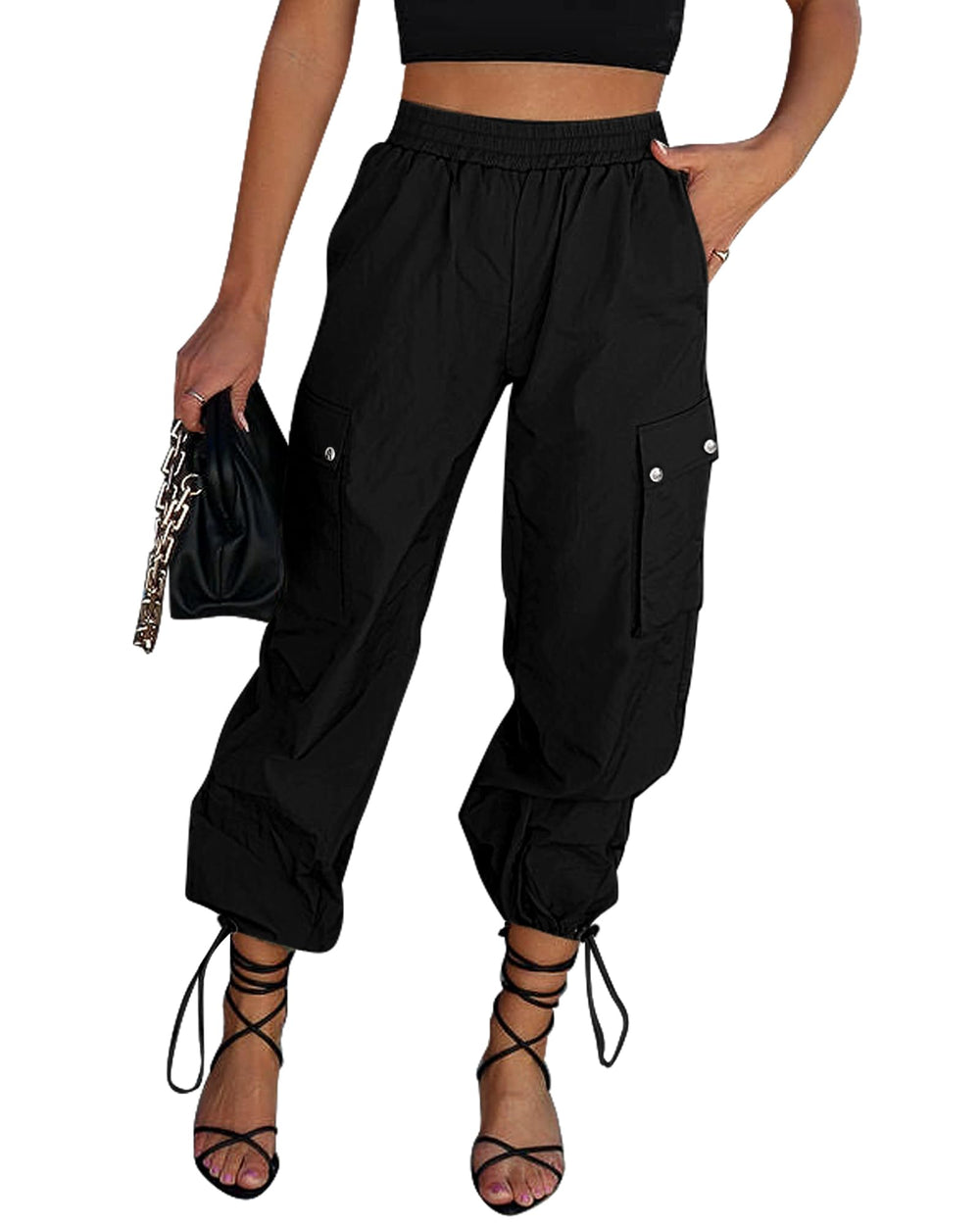 GRAPENT cargo pants with adjustable waist and quick-dry fabric in black