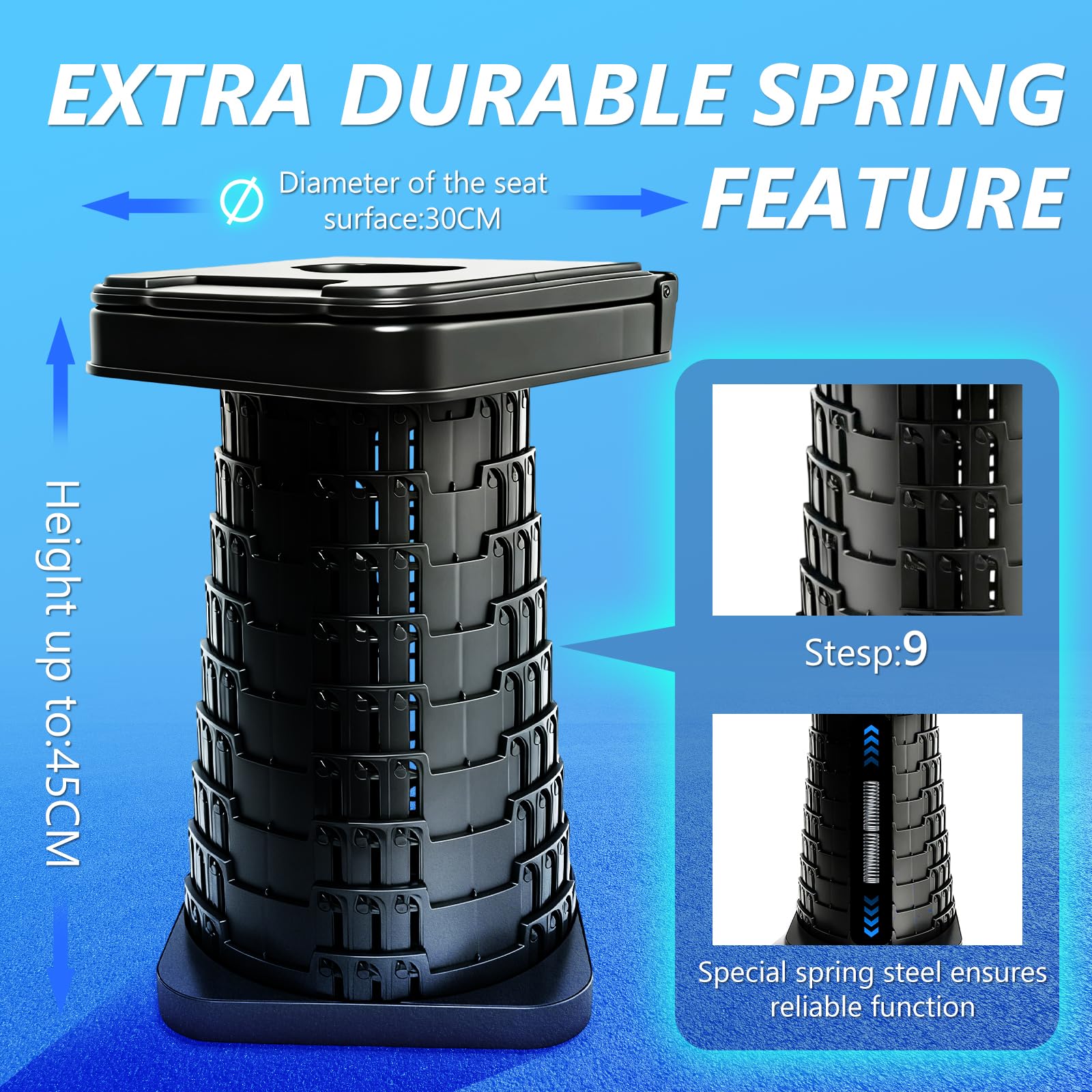 Graxie stool height adjustable from 3.5 to 17.7 inches for diverse tasks.