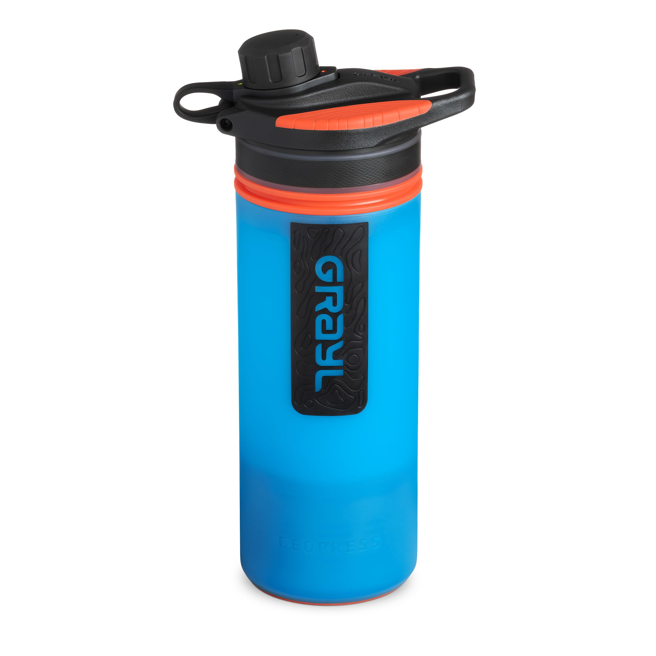 GRAYL GeoPress 24 oz Bali Blue front view shows rugged outdoor readiness for travel water purification