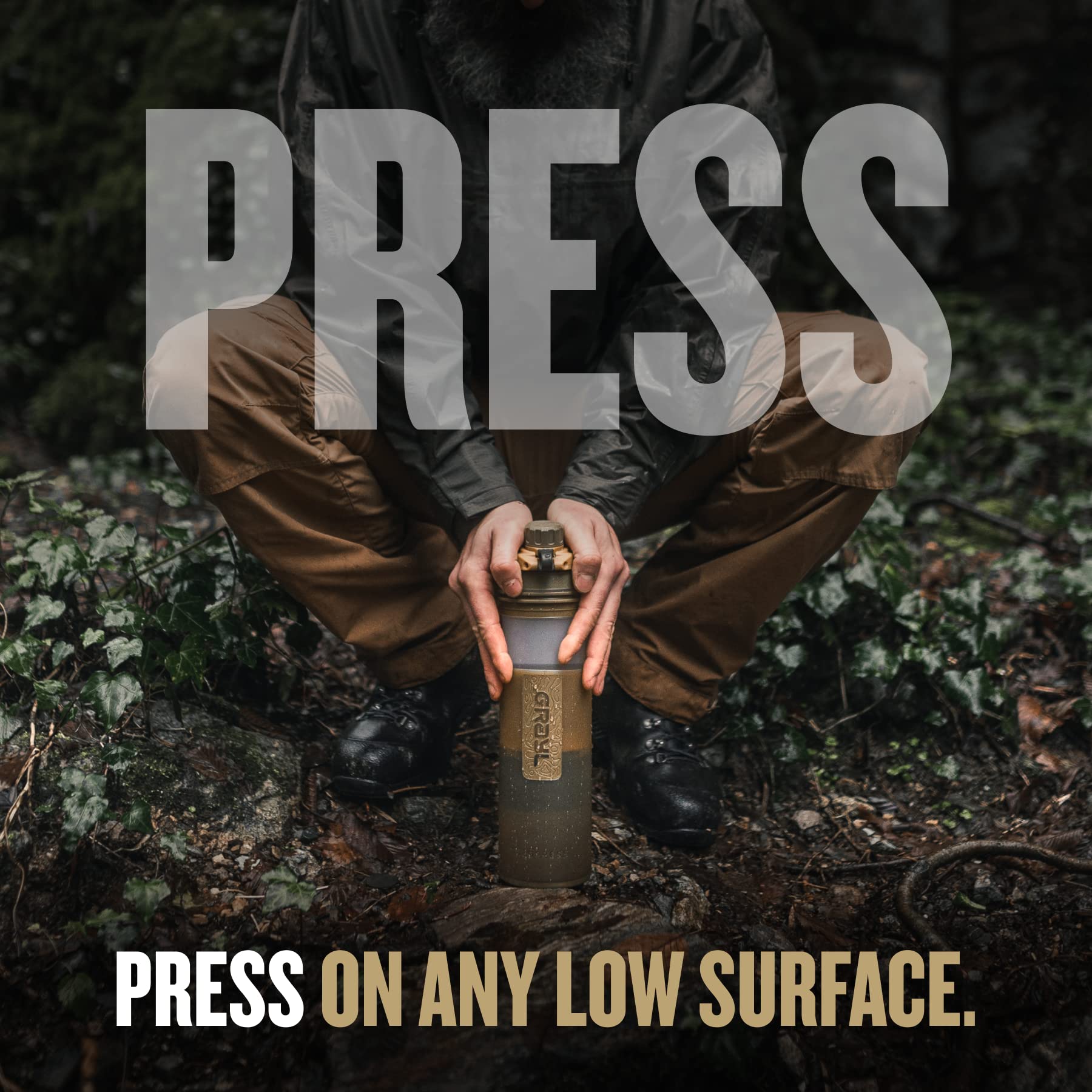 Cartridge removing microplastics and particulates; GRAYL GeoPress improves clarity.