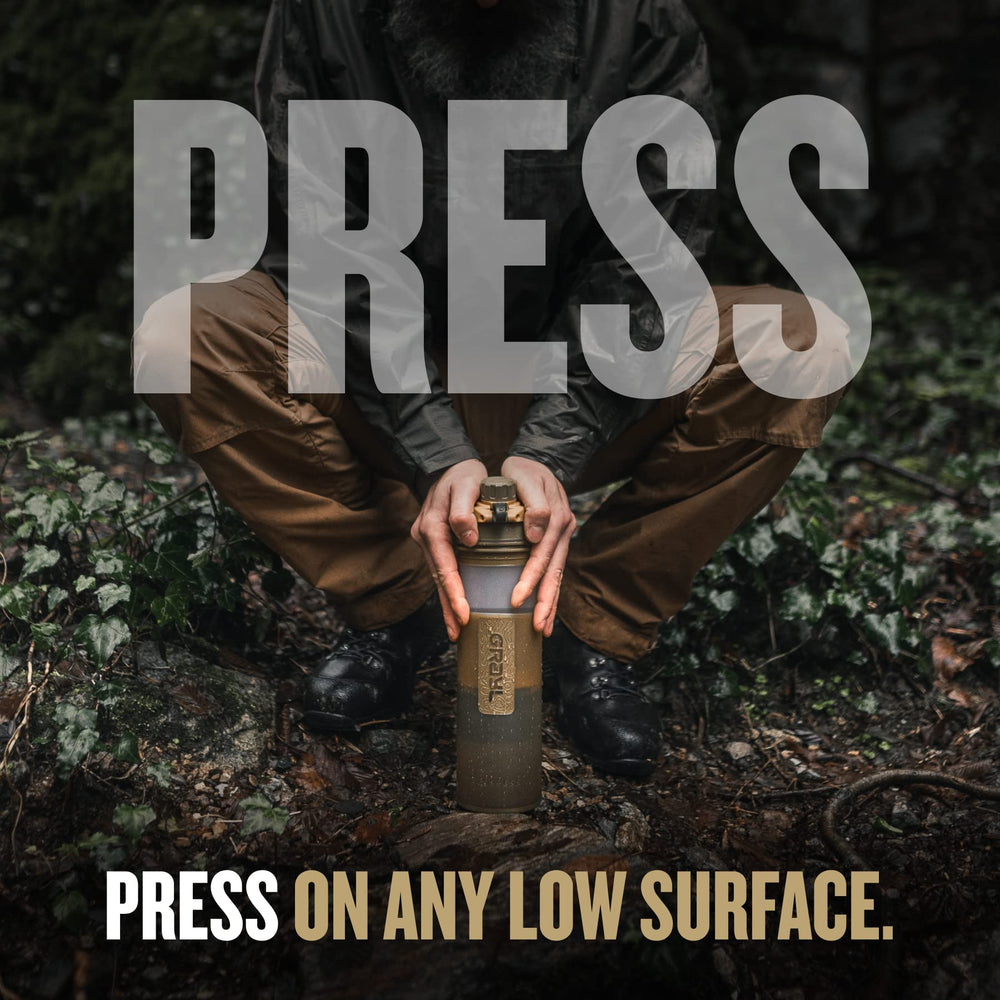 Cartridge removing microplastics and particulates; GRAYL GeoPress improves clarity.