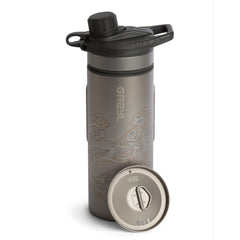 GRAYL GeoPress Titanium bottle in full view for outdoor hydration on the go