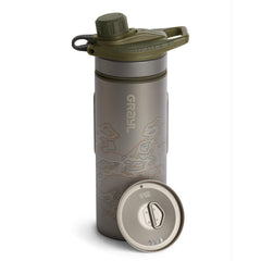 Grayl GeoPress Titanium 24oz bottle front view for outdoor purification.