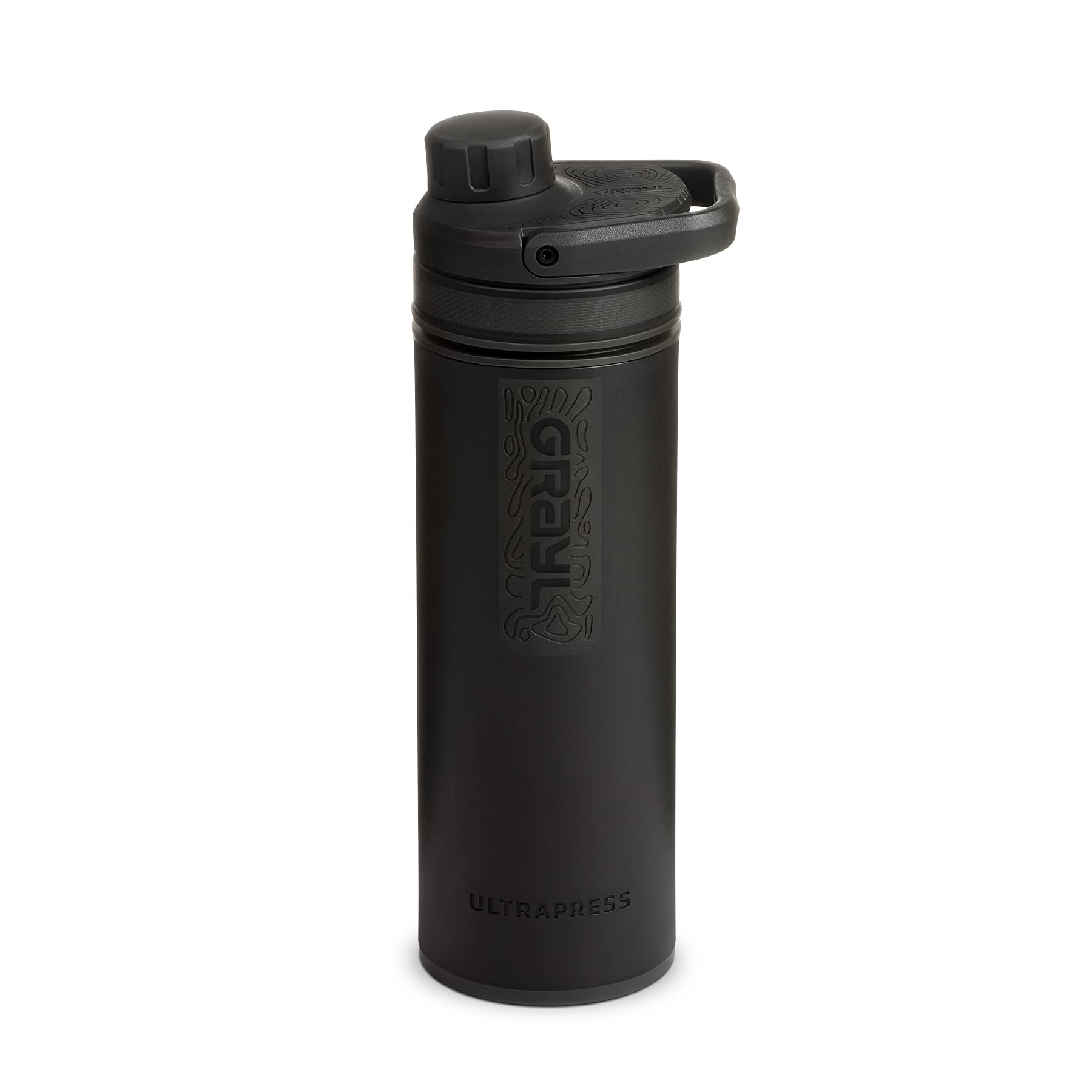 GRAYL UltraPress bottle covert black front for rugged outdoor travel.