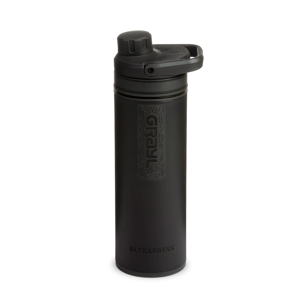 GRAYL UltraPress bottle covert black front for rugged outdoor travel.