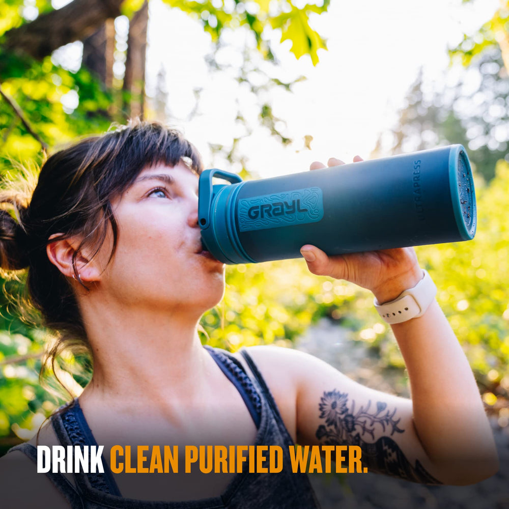 GRAYL UltraPress water flow demonstrates quick filtration for on-demand hydration.
