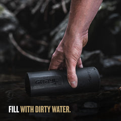 GRAYL UltraPress purified water pour shows drink-ready water.