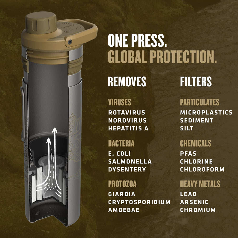 GRAYL UltraPress titanium bottle in coyote brown for outdoor adventures