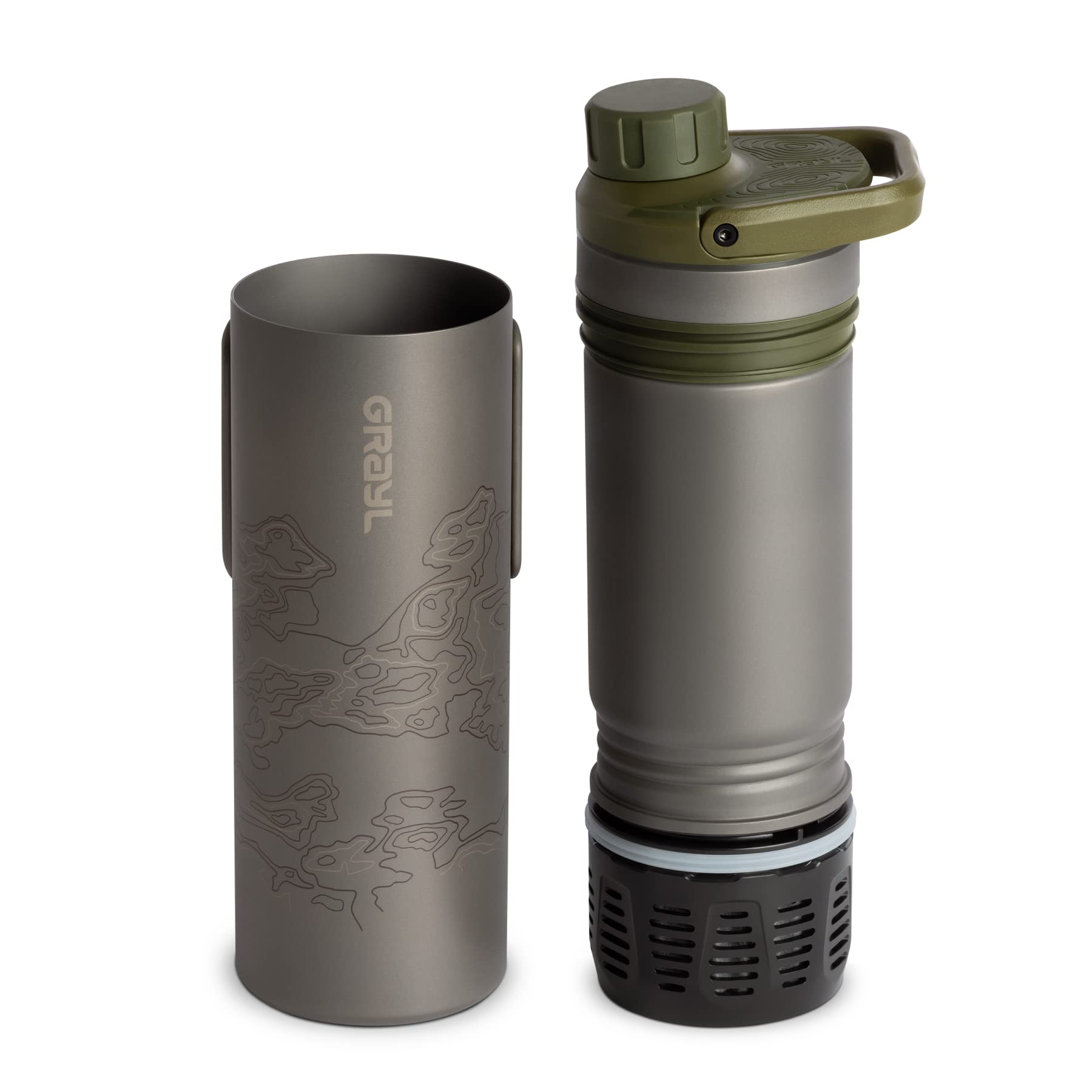 GRAYL UltraPress Titanium press-action demonstrates rapid purification on site