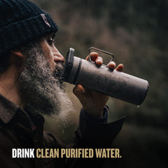 GRAYL UltraPress Titanium pours purified water after quick filtration