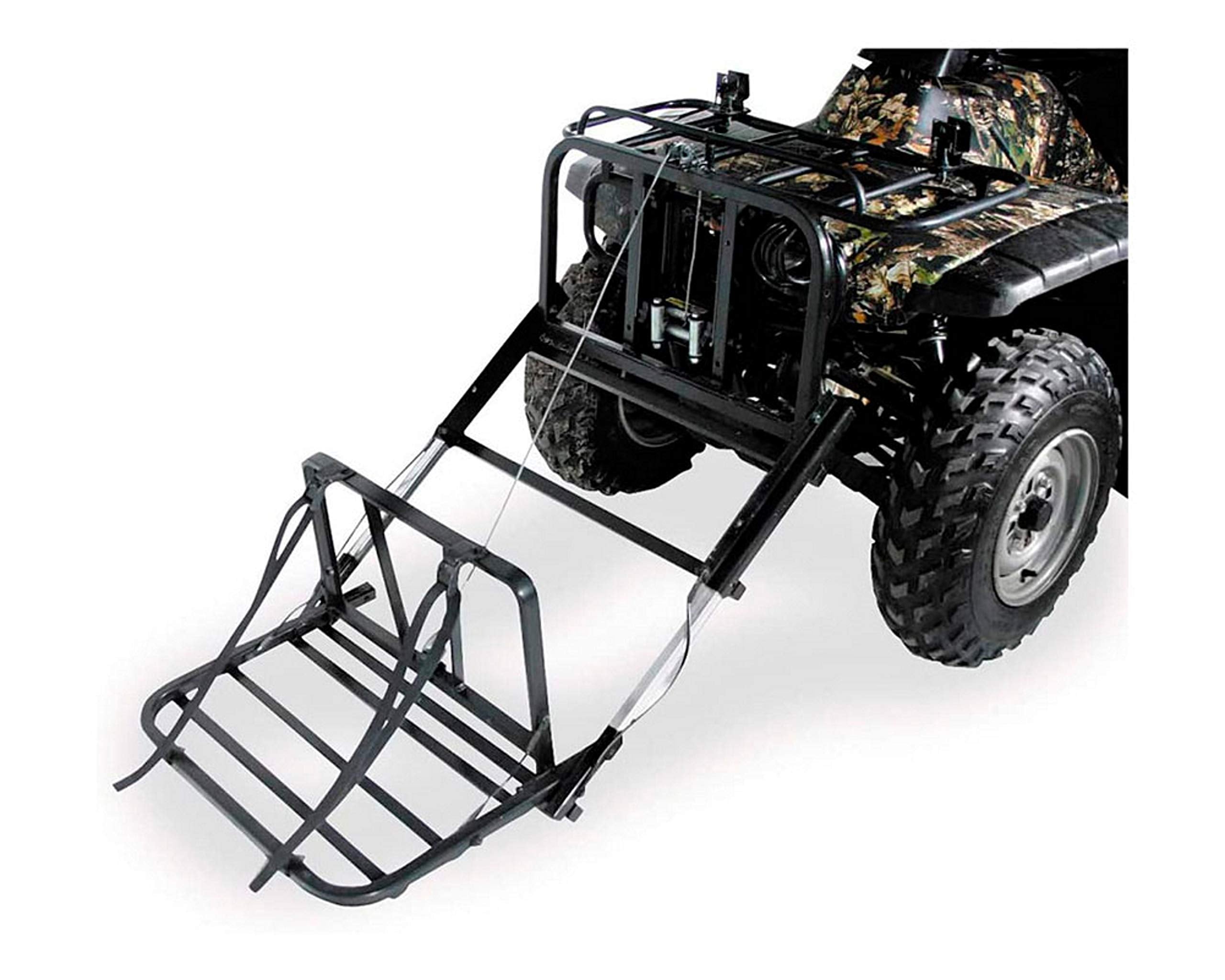 Great Day Power Loader attached to ATV demonstrates quick deployment on rugged tasks.