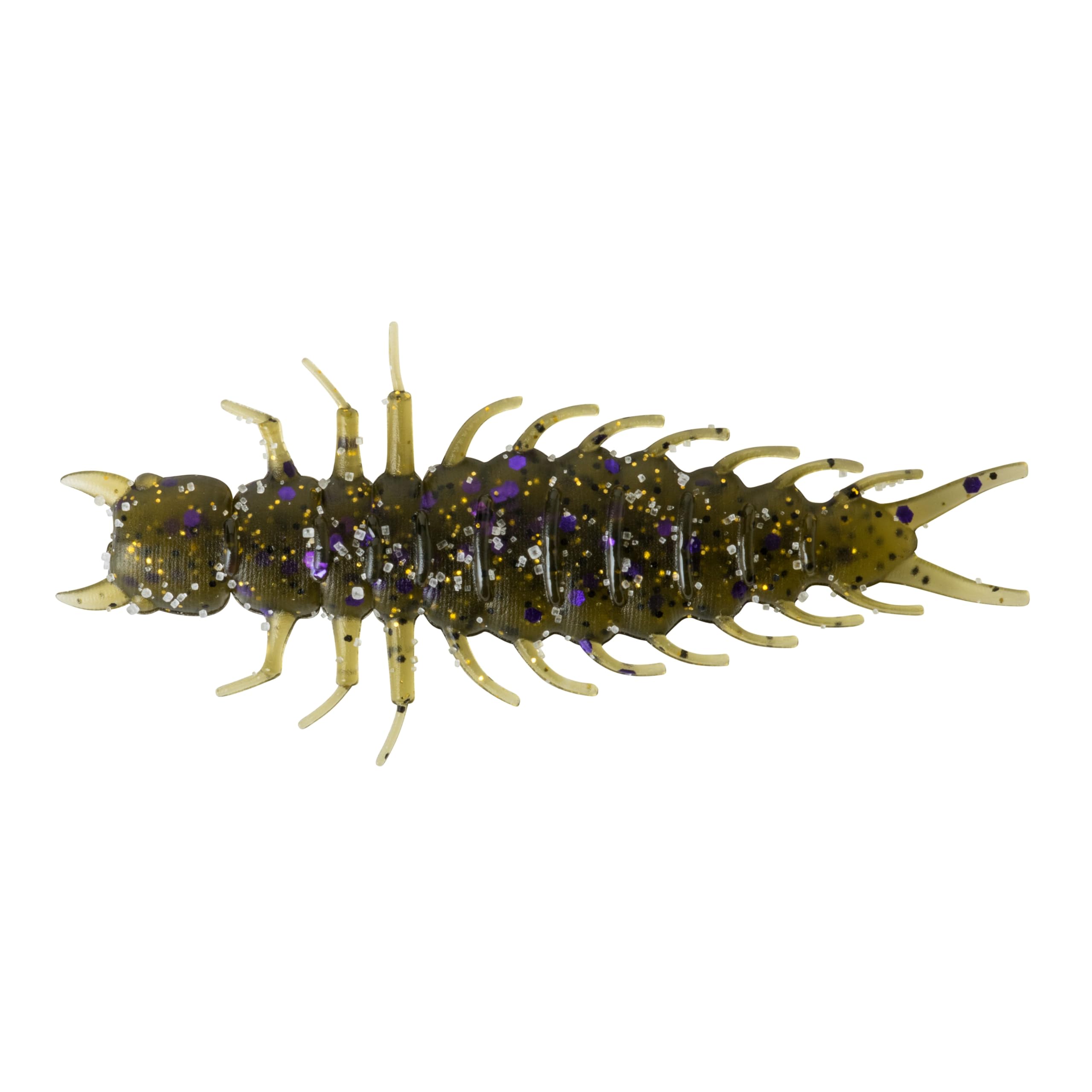 Great Lakes Finesse Juicy Hellgrammite in green pumpkin purple flake for drop shot success.