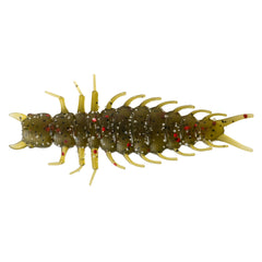 Great Lakes Finesse Juicy Hellgrammite green pumpkin red flake front pack image highlights color and texture