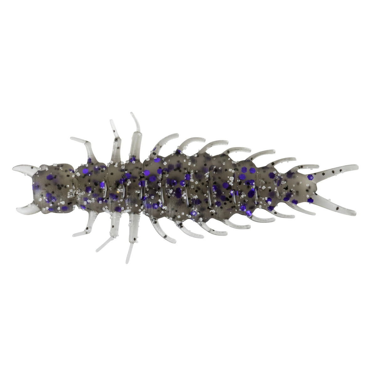 Great Lakes Finesse Juicy Hellgrammite with smoke clear purple flake, realistic action for smallmouth.