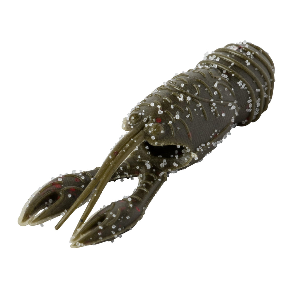 Great Lakes Finesse Juvy Craw front view in green pumpkin red flake for upright crawfish imitation.