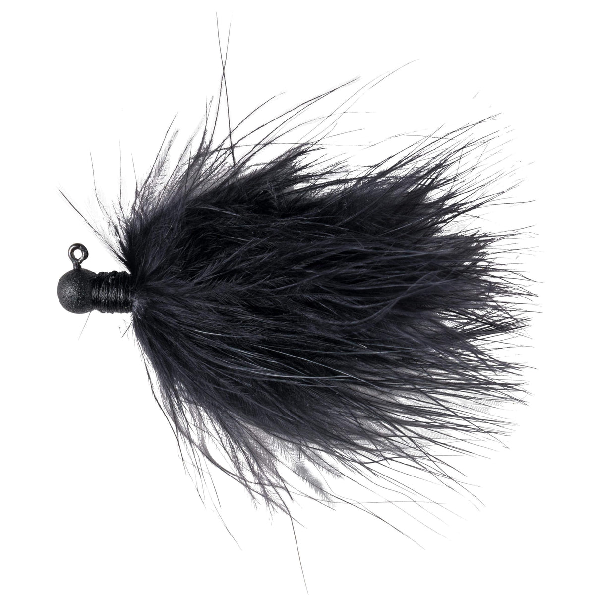 Great Lakes Finesse Marabou Jig Black 3/32 oz top view reveals lifelike marabou motion