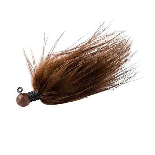 Great Lakes Finesse marabou jig brown marabou tie shows lifelike motion.