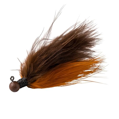 Great Lakes Finesse Marabou Jig brown orange hook close-up shows sharp Gamakatsu 604