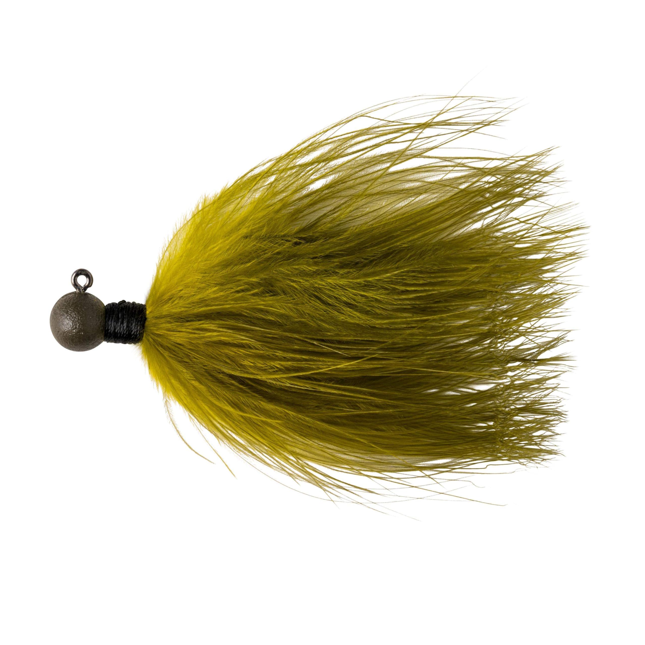 Great Lakes Finesse Marabou Jig Olive 1/8 oz front view showing lifelike marabou action