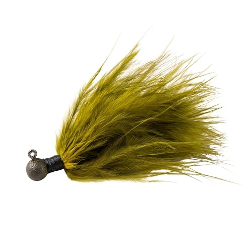Close-up of the Gamakatsu 604 hook on the Olive jig for strong sets.
