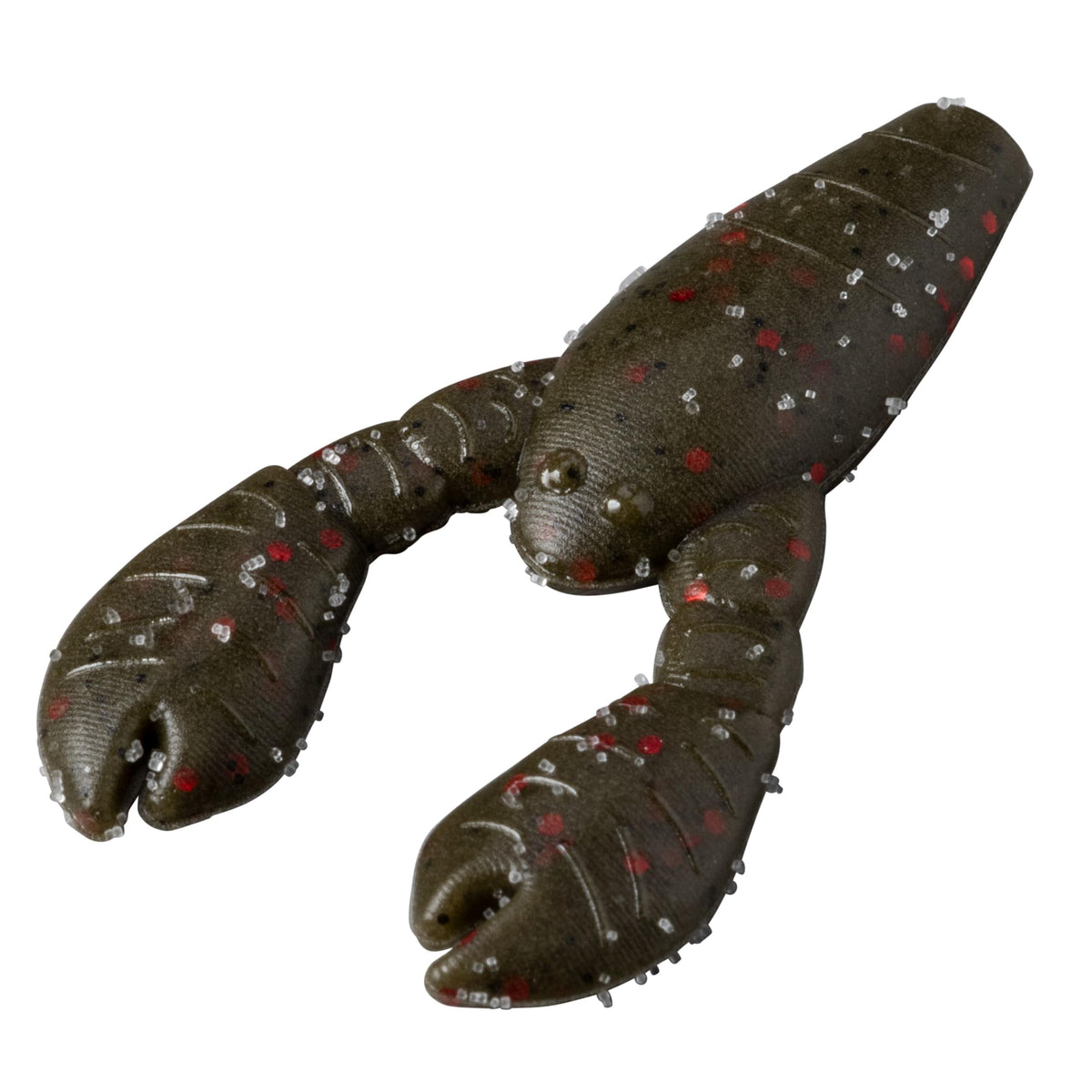 Great Lakes Finesse Snack Craw close-up in green pumpkin red flake with natural profile.