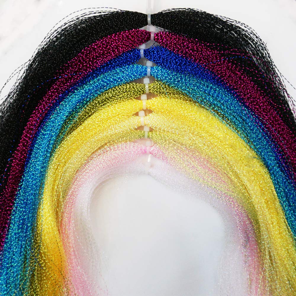 Close-up of 0.3mm crystal flash tinsel 25-30cm length 230 strands per pack