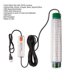 Green Blob Outdoors 15000-lumen green light provides bright aquatic illumination.
