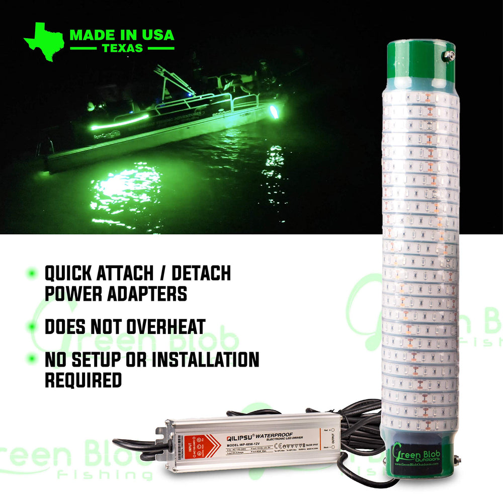 Green Blob Outdoors underwater light with 30-foot cord offers flexible mounting options
