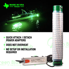 Green Blob Outdoors underwater light with 30-foot cord offers flexible mounting options