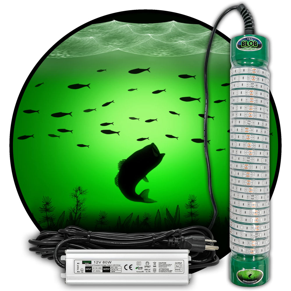 Green Blob Outdoors underwater light at 7500 lumens brightens water for night fishing