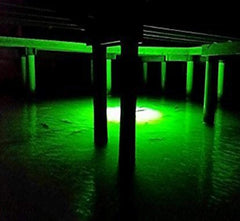 Green Blob Outdoors kayak setup underwater light improves night fishing visibility.