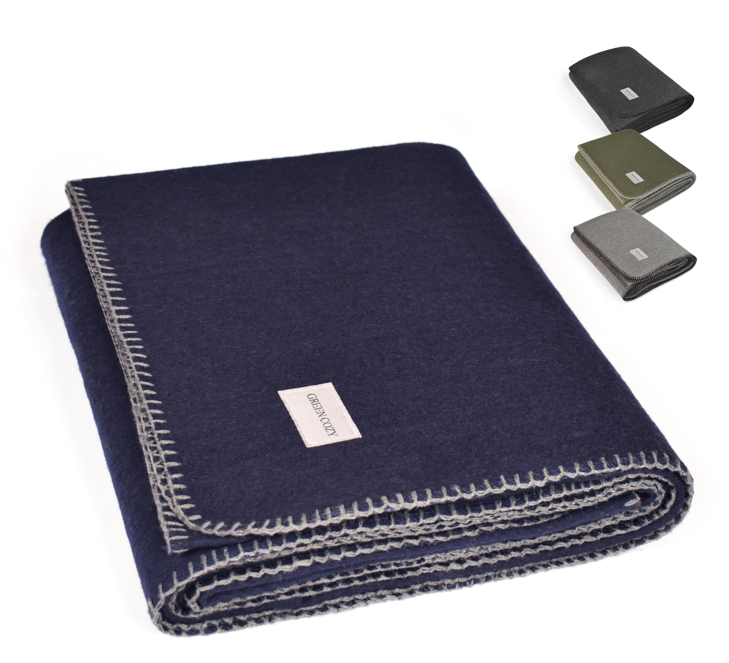 Green Cozy Military-Style Wool Blanket cushioned closeup shows thick weave for cozy warmth