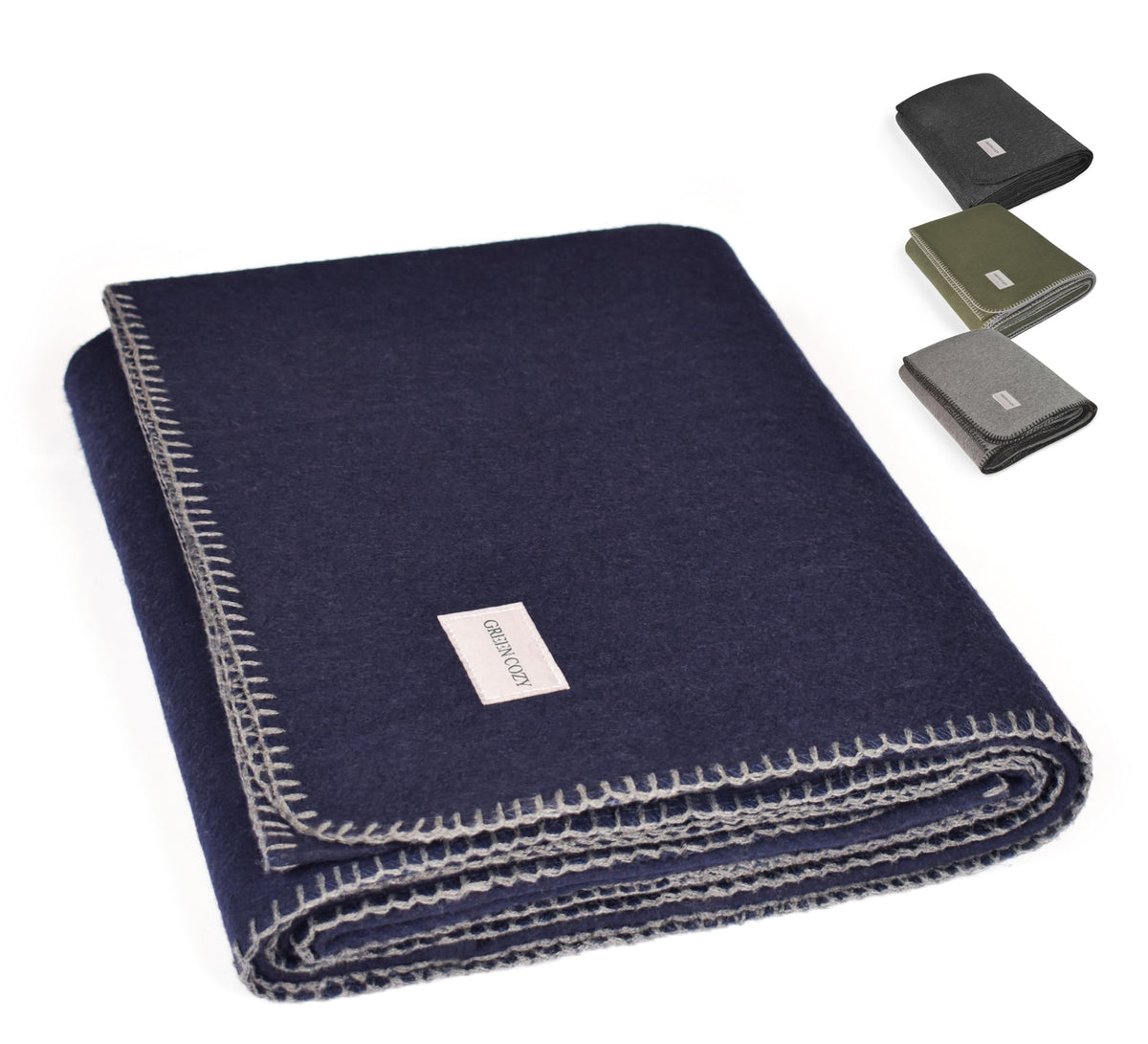 Green Cozy Military-Style Wool Blanket cushioned closeup shows thick weave for cozy warmth