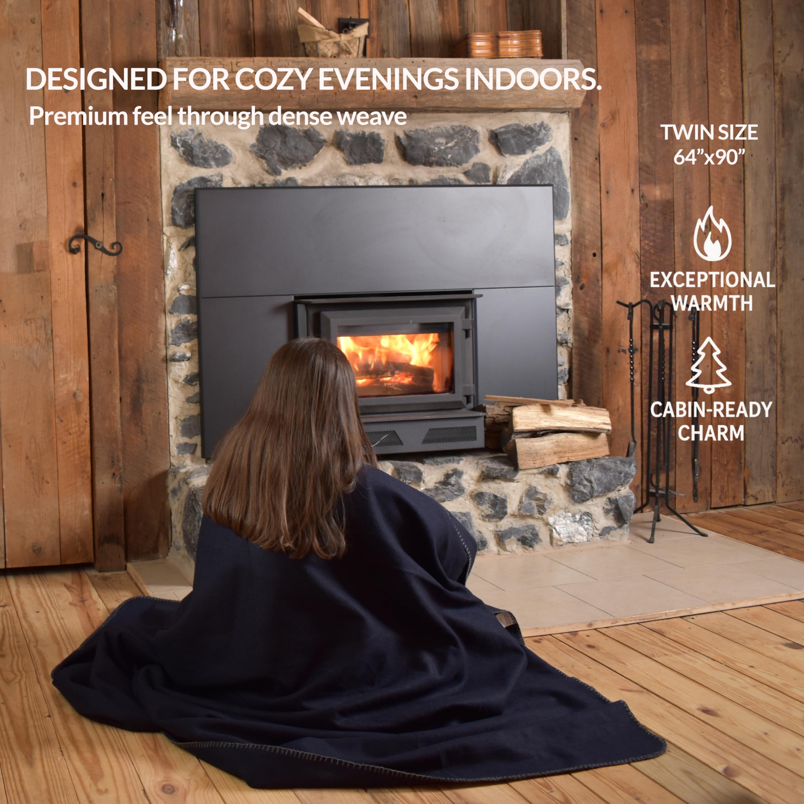 Green Cozy Military-Style Wool Blanket dense weave texture highlights premium softness and insulation