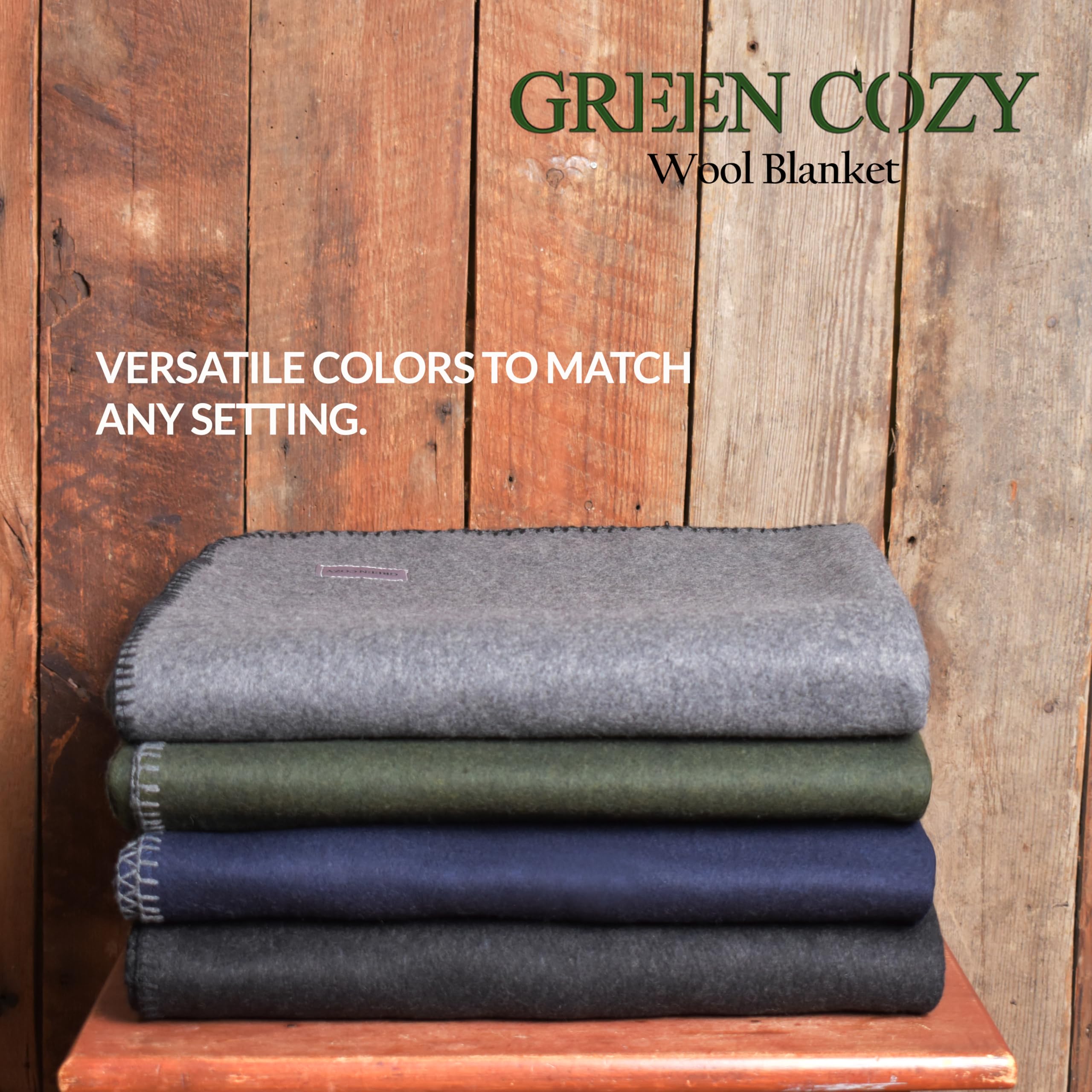 Green Cozy Military-Style Wool Blanket fire-retardant detail suggests reliable outdoor performance