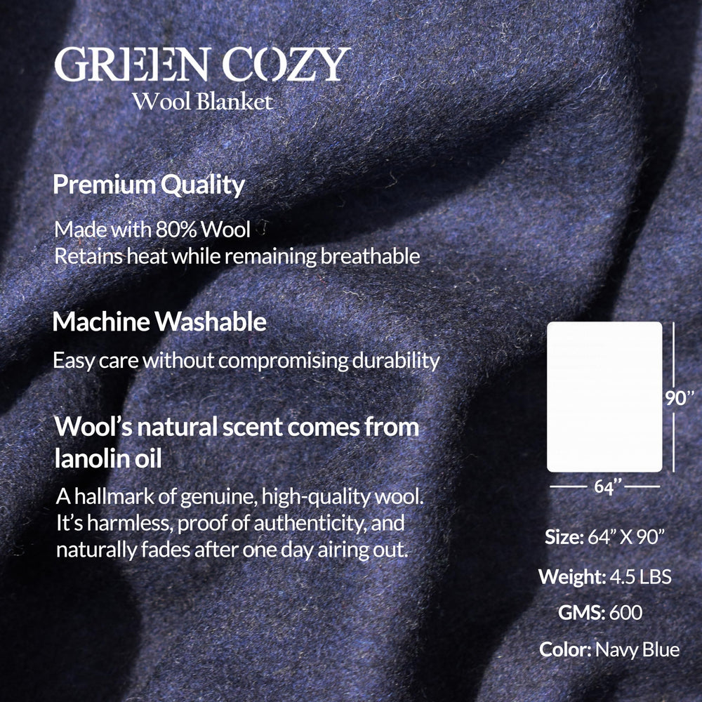Green Cozy Military-Style Wool Blanket machine-wash care instructions for easy cleaning