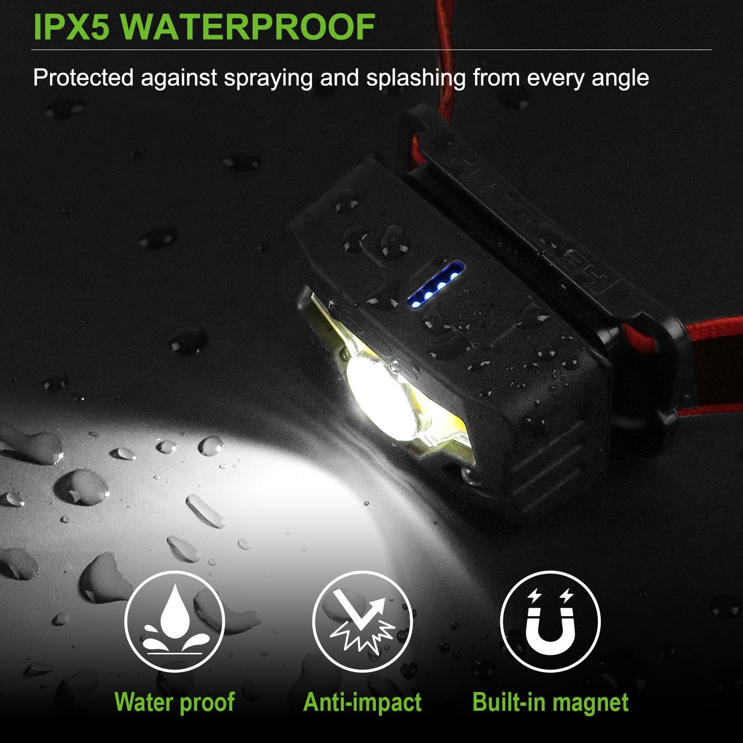 GREEN DEVIL headlamp magnet lets you light work surfaces when not worn.