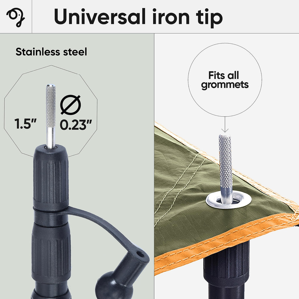 Green Elephant tarp-poles-in-use stabilize shelters against wind and rain