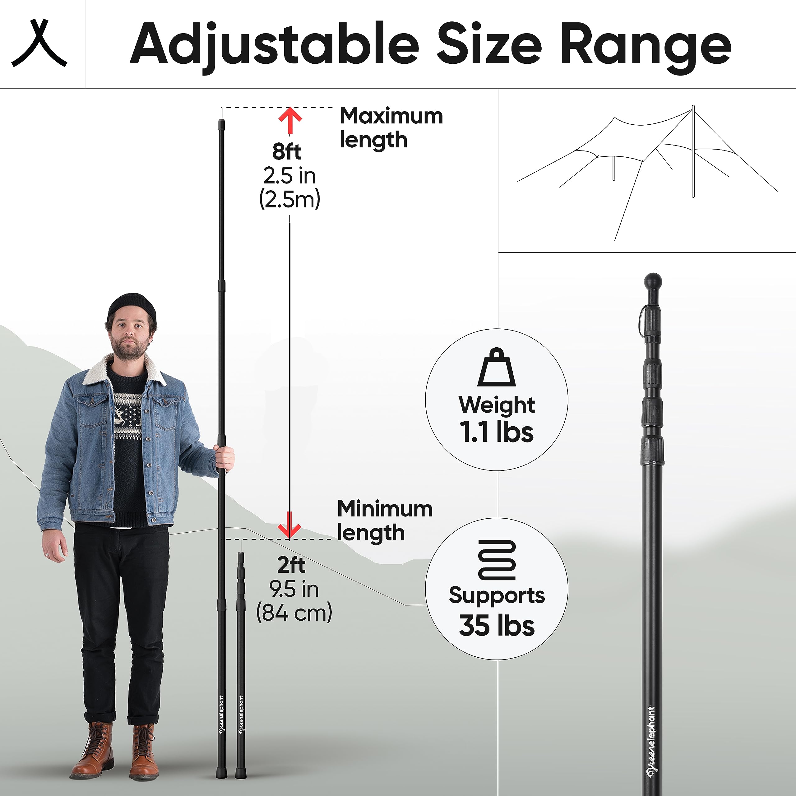 Green Elephant tarp-poles-twist-lock ensures quick, secure setups on uneven ground